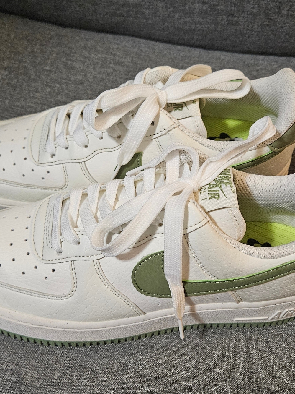 Nike Air Force 1 Low Top Sneakers - White with Olive Green Accents